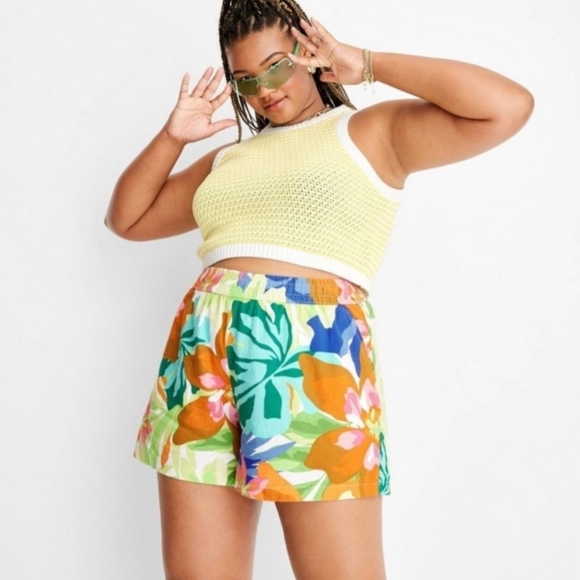 XL Future Collective Alani Noelle Target Linen Blend Colorful Tropical Shorts - Picture 1 of 8